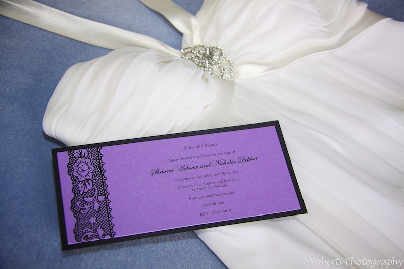Wedding invitation and wedding dress - wedding photography sydney